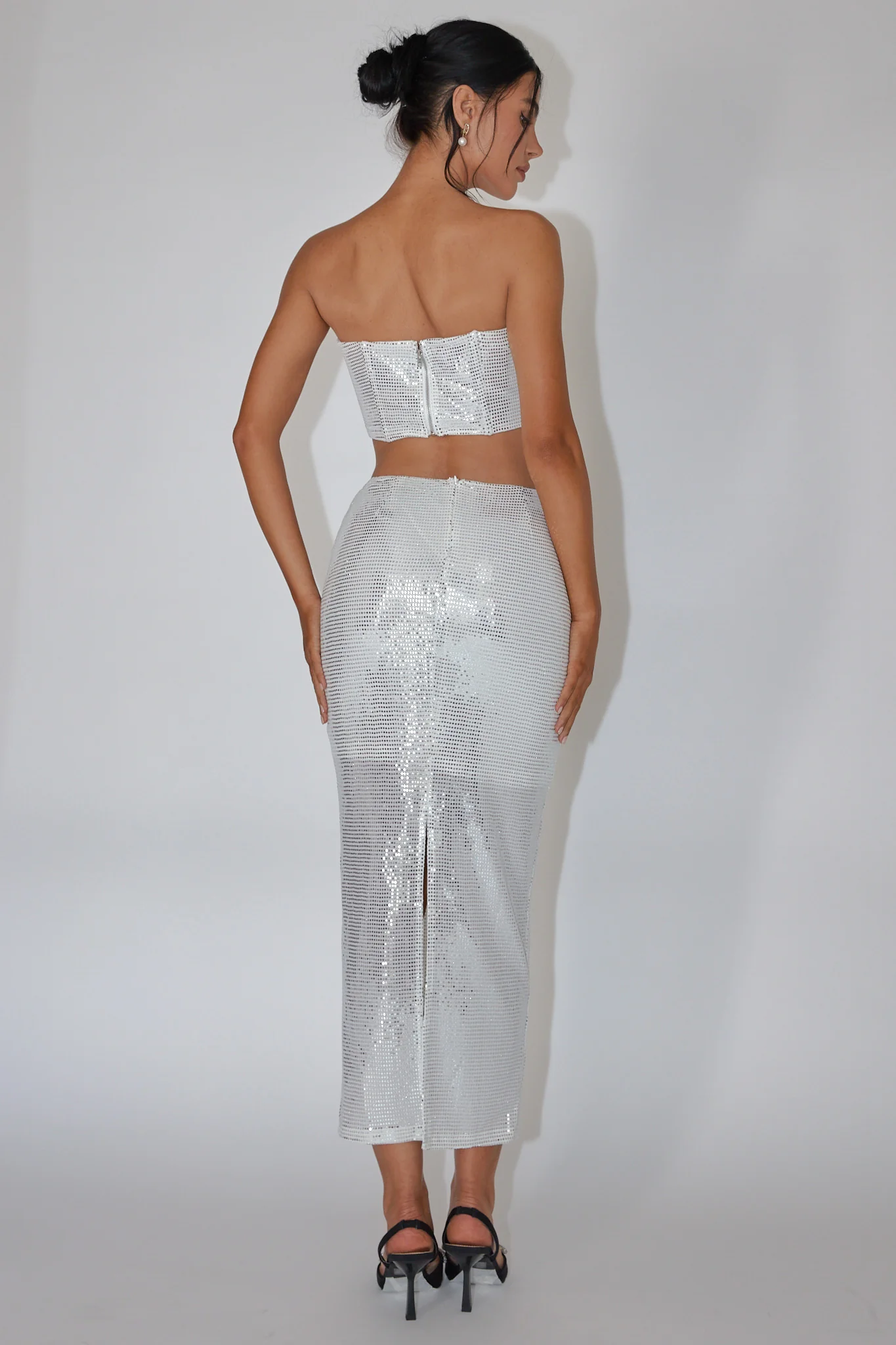 It Girls Sequin Maxi Skirt Silver - Image 3
