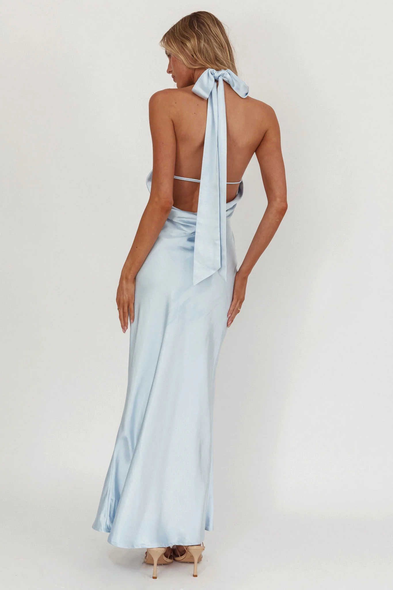 Italia Azure Crossover Halterneck Maxi Dress Ice Blue - Image 3