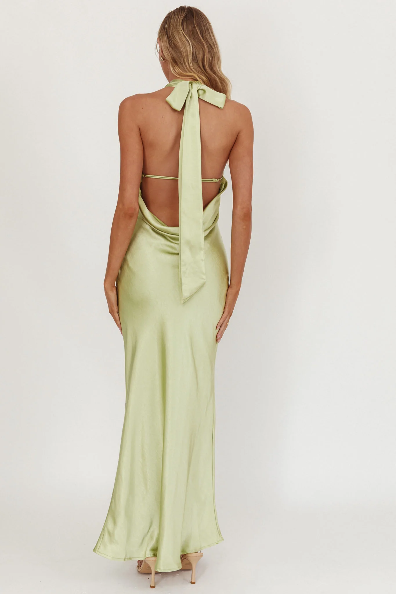 Italia Azure Crossover Halterneck Maxi Dress Pistachio - Image 3