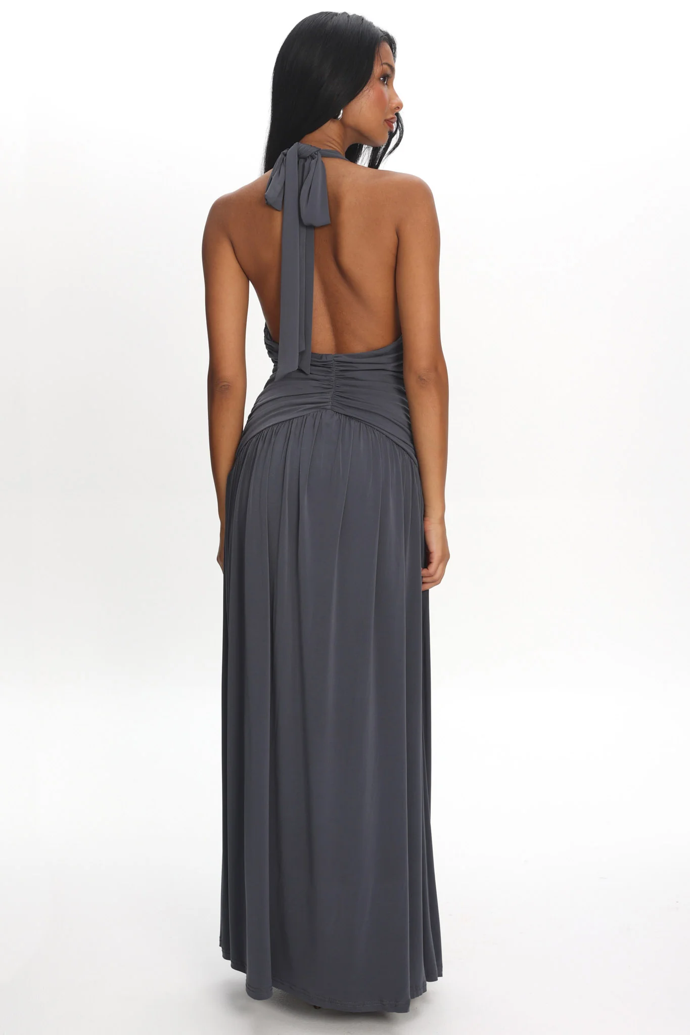 Italia Azure Gathered Waist Maxi Dress Charcoal - Image 3