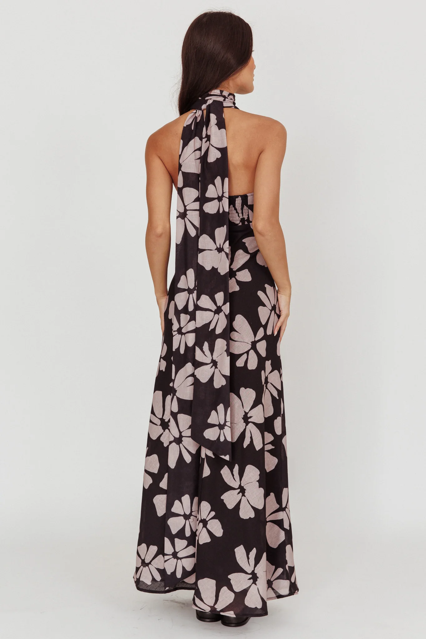 Italia Azure Halterneck Floral Maxi Dress Black - Image 2