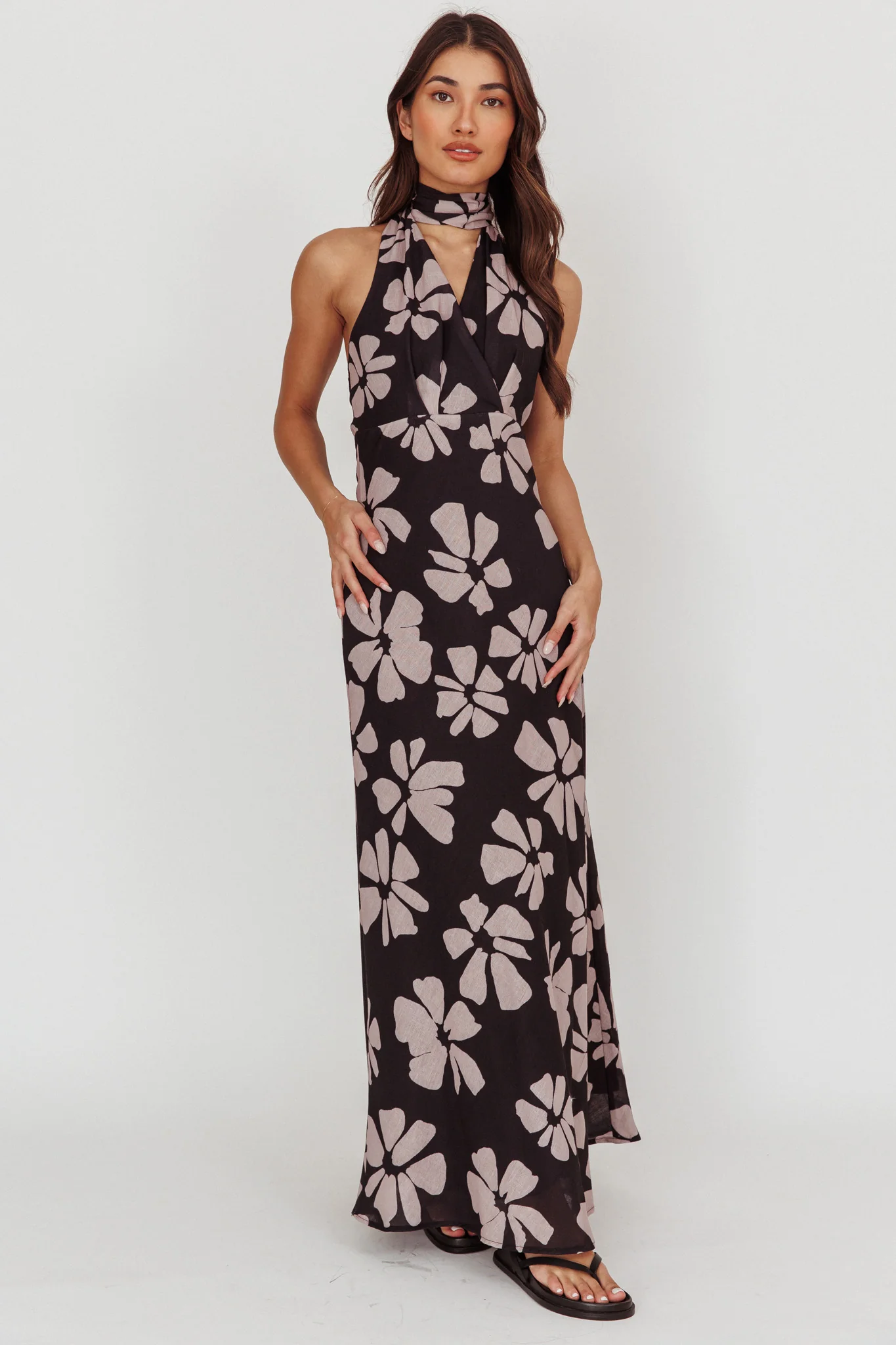 Italia Azure Halterneck Floral Maxi Dress Black - Image 5