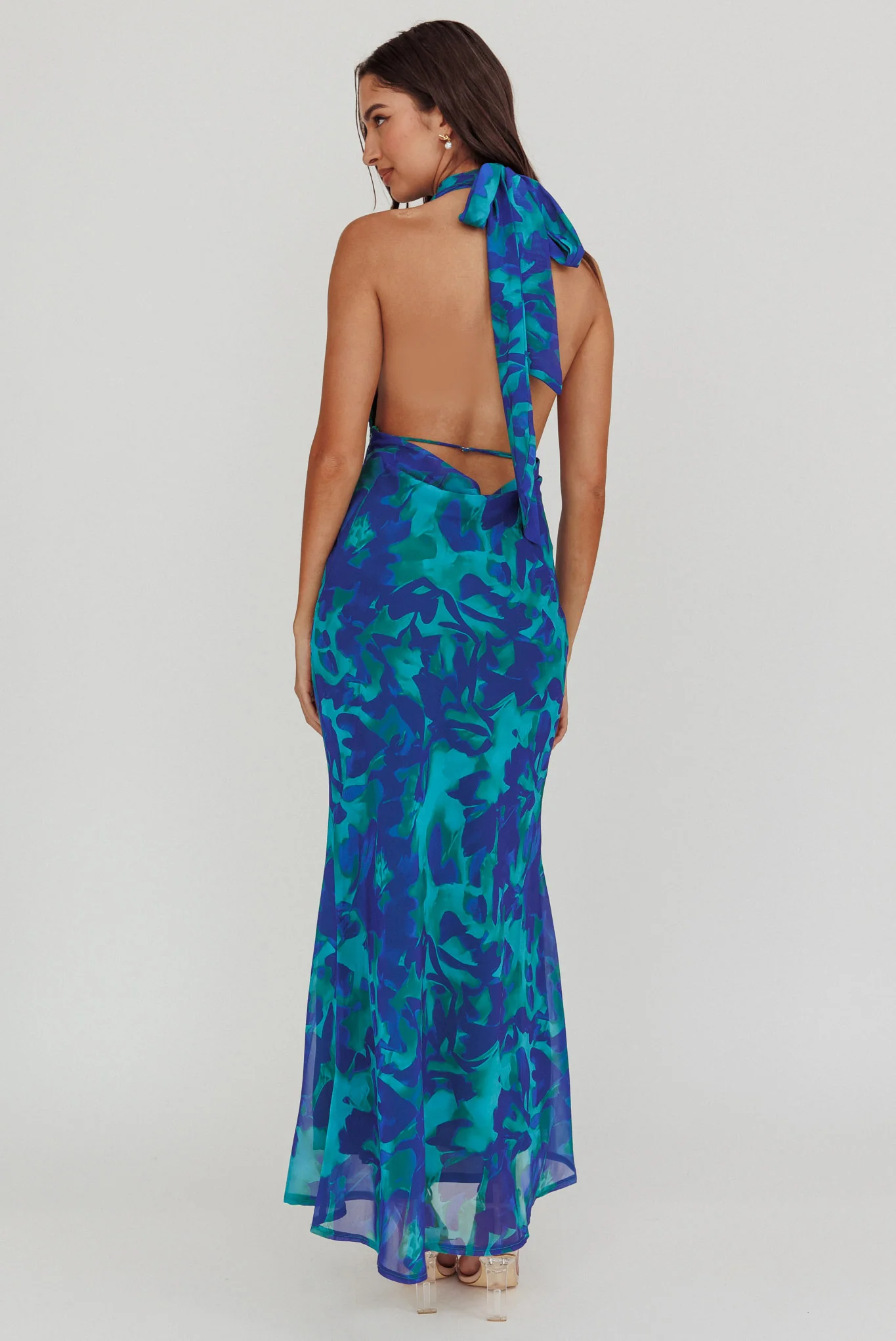 Italia Azure Halterneck Maxi Dress Abstract Blue - Image 2