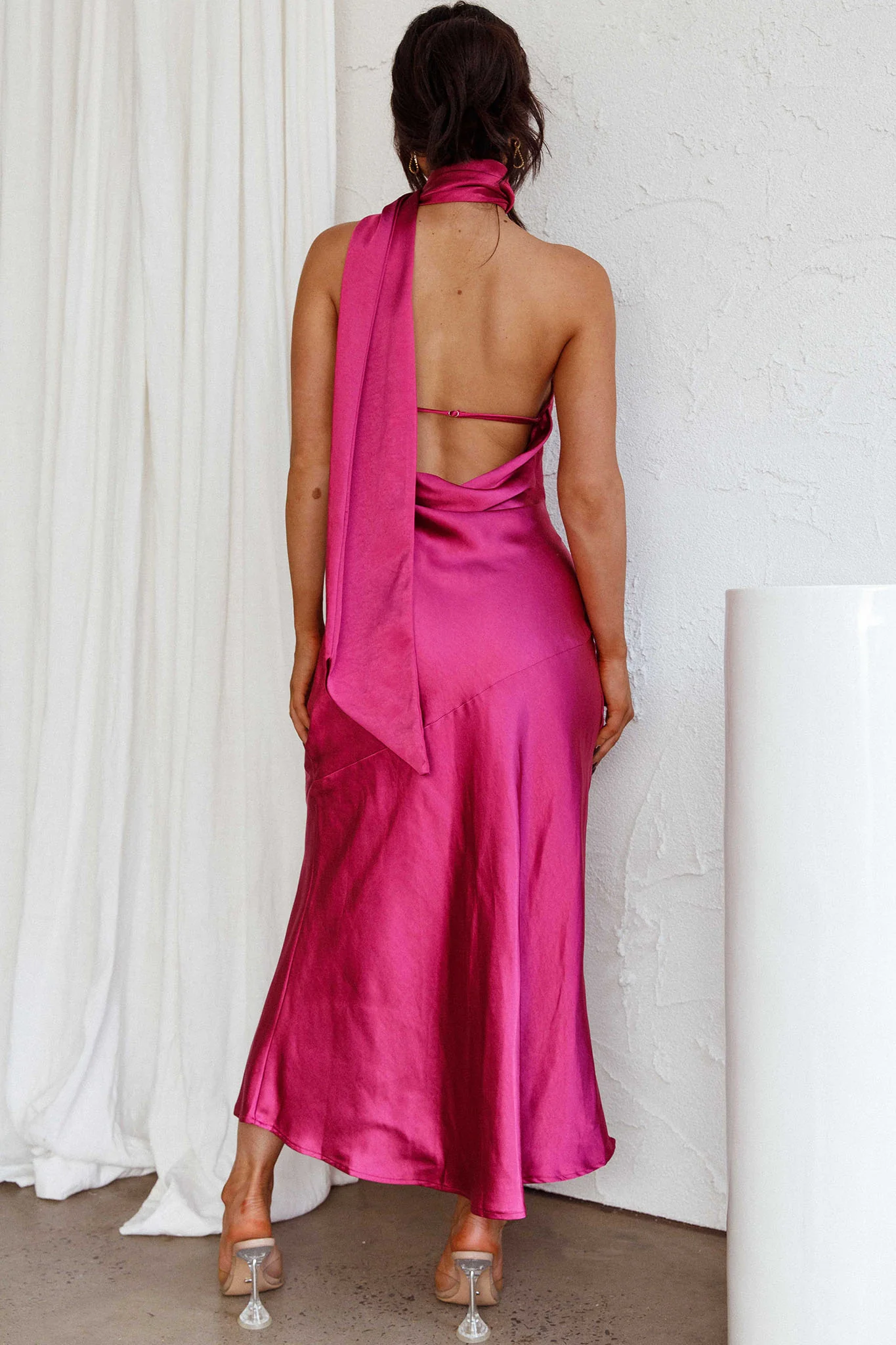 Italian Summer Tie Neck Midi Dress Fuchsia - Image 2