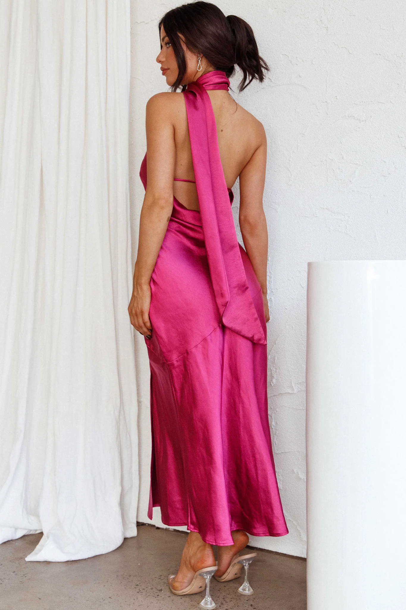 Italian Summer Tie Neck Midi Dress Fuchsia - Image 7