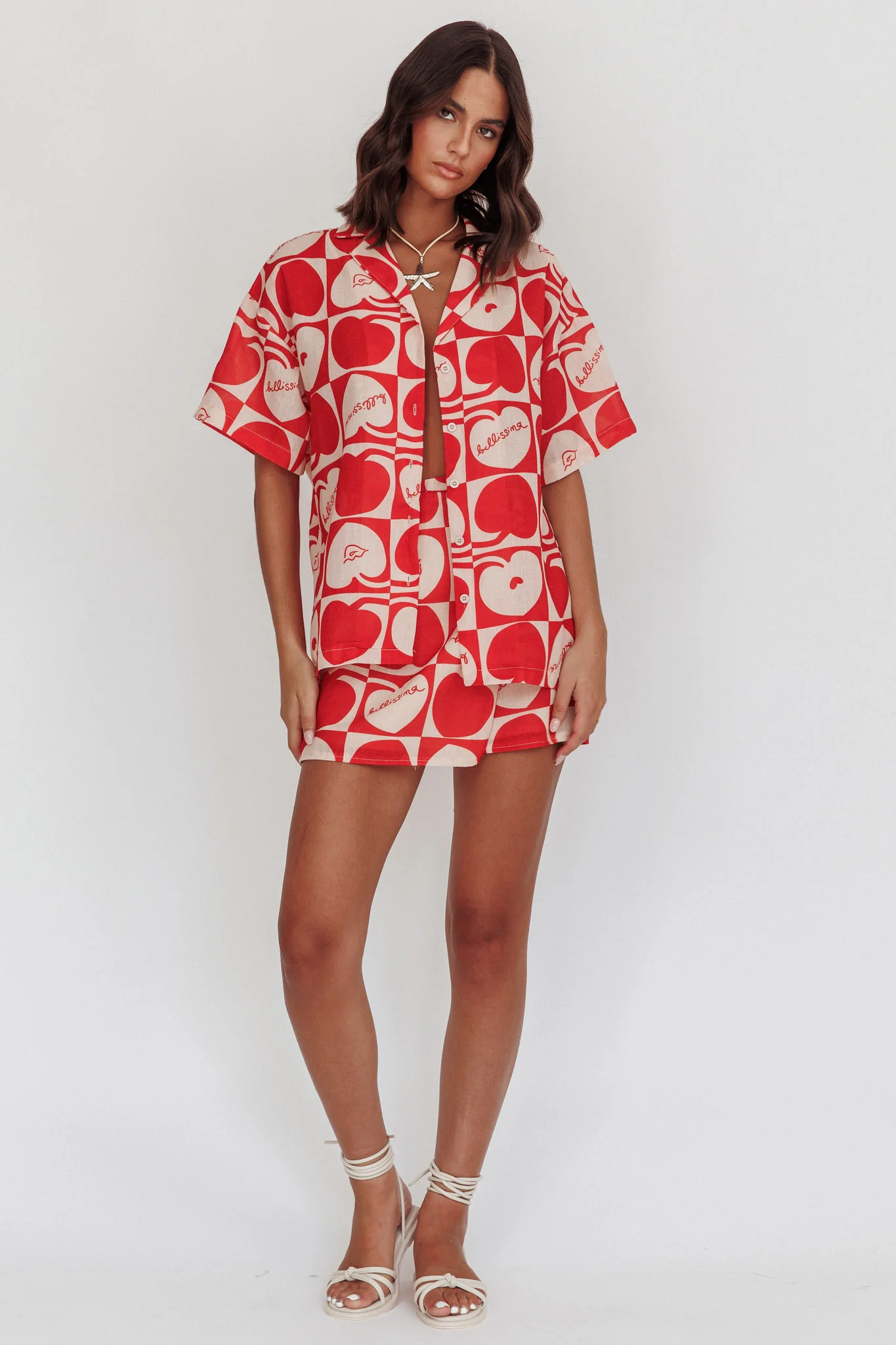 Ithaca Cherry Print Mini Wrap Skirt Red Beige - Image 4