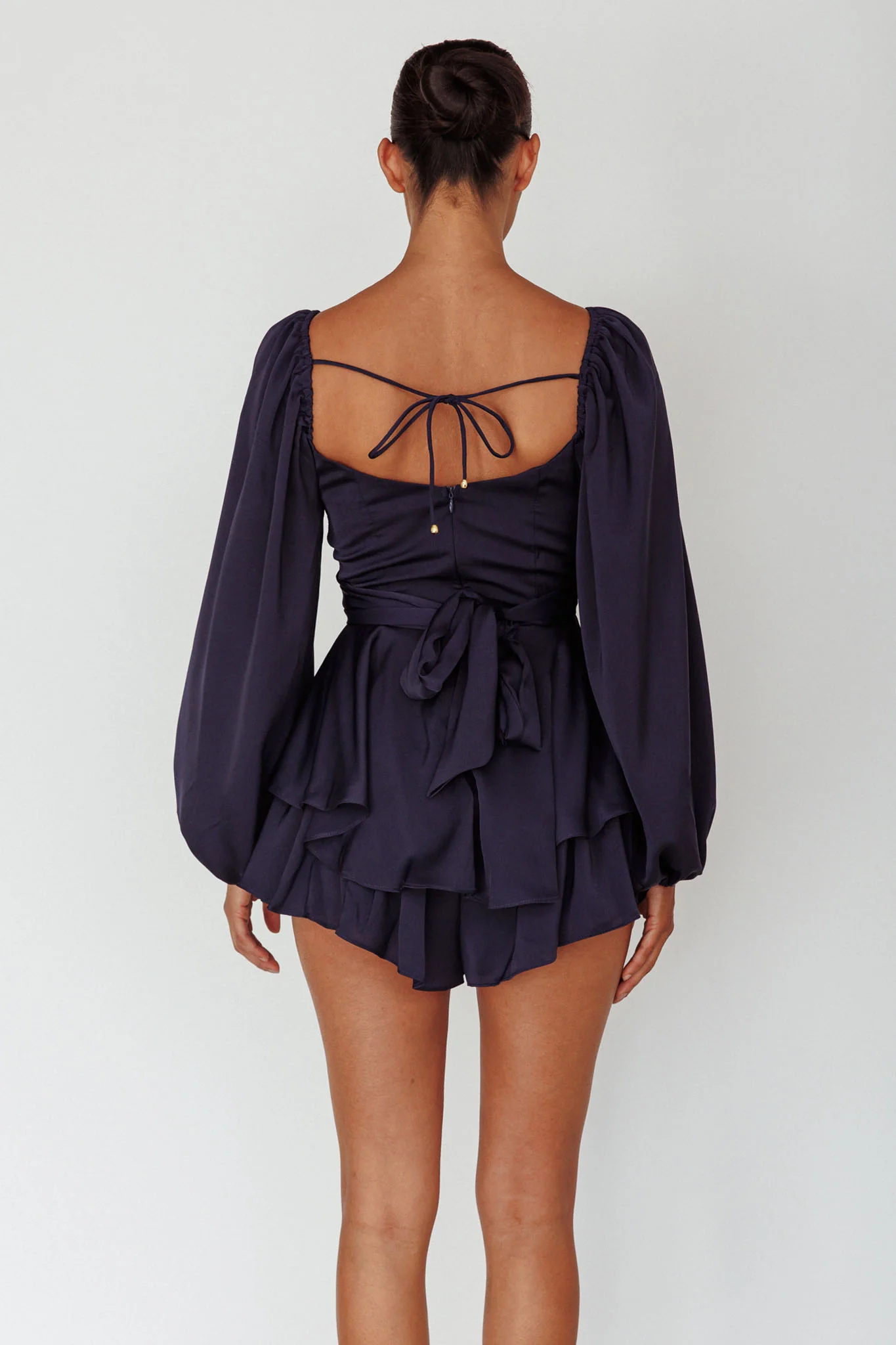 It's Complicated Long Sleeve Flounce Romper Navy - Image 2