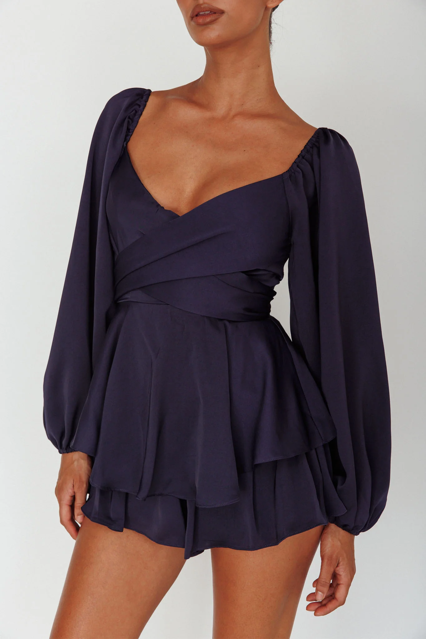 It's Complicated Long Sleeve Flounce Romper Navy - Image 4