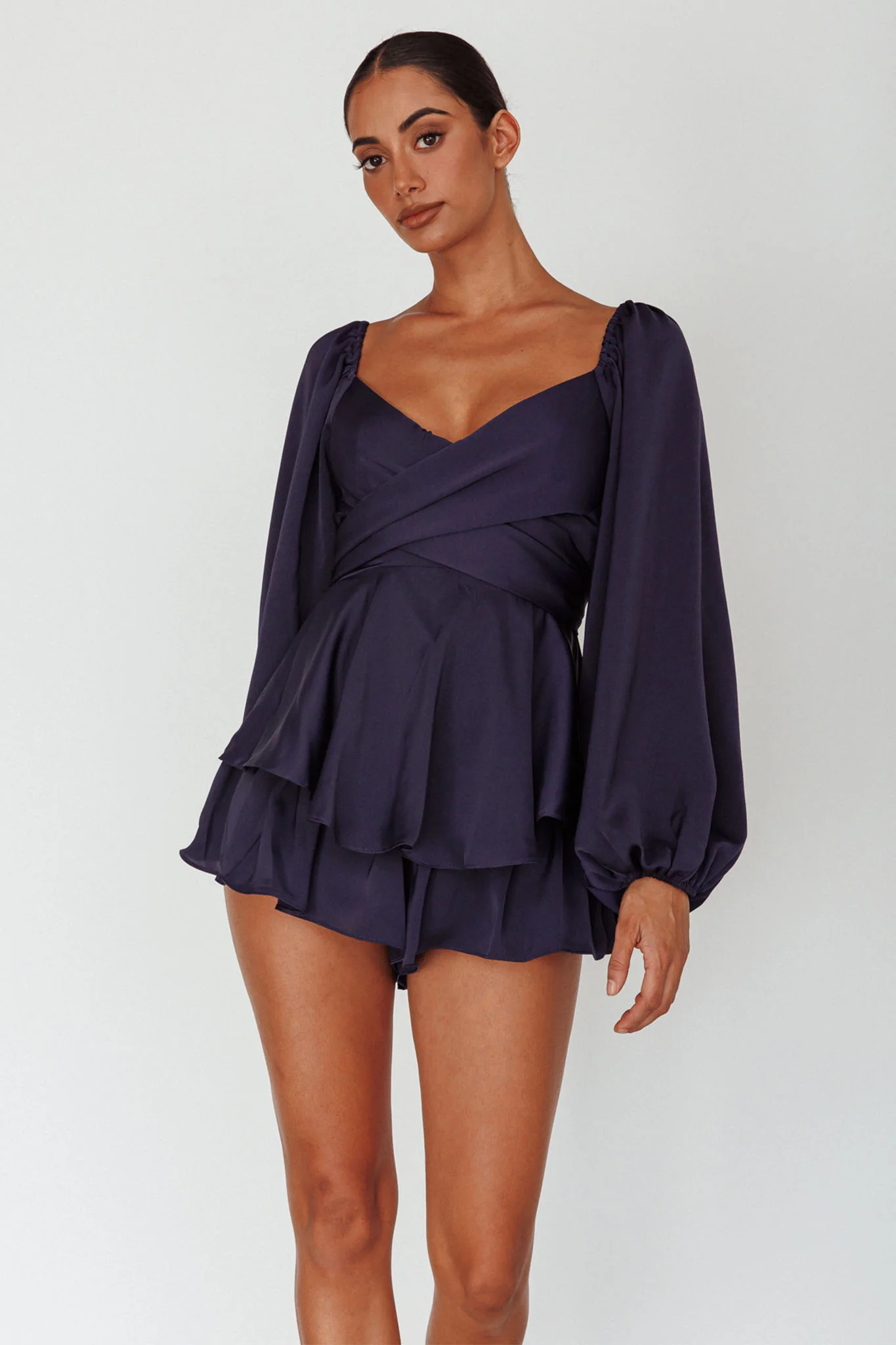 It's Complicated Long Sleeve Flounce Romper Navy - Image 5