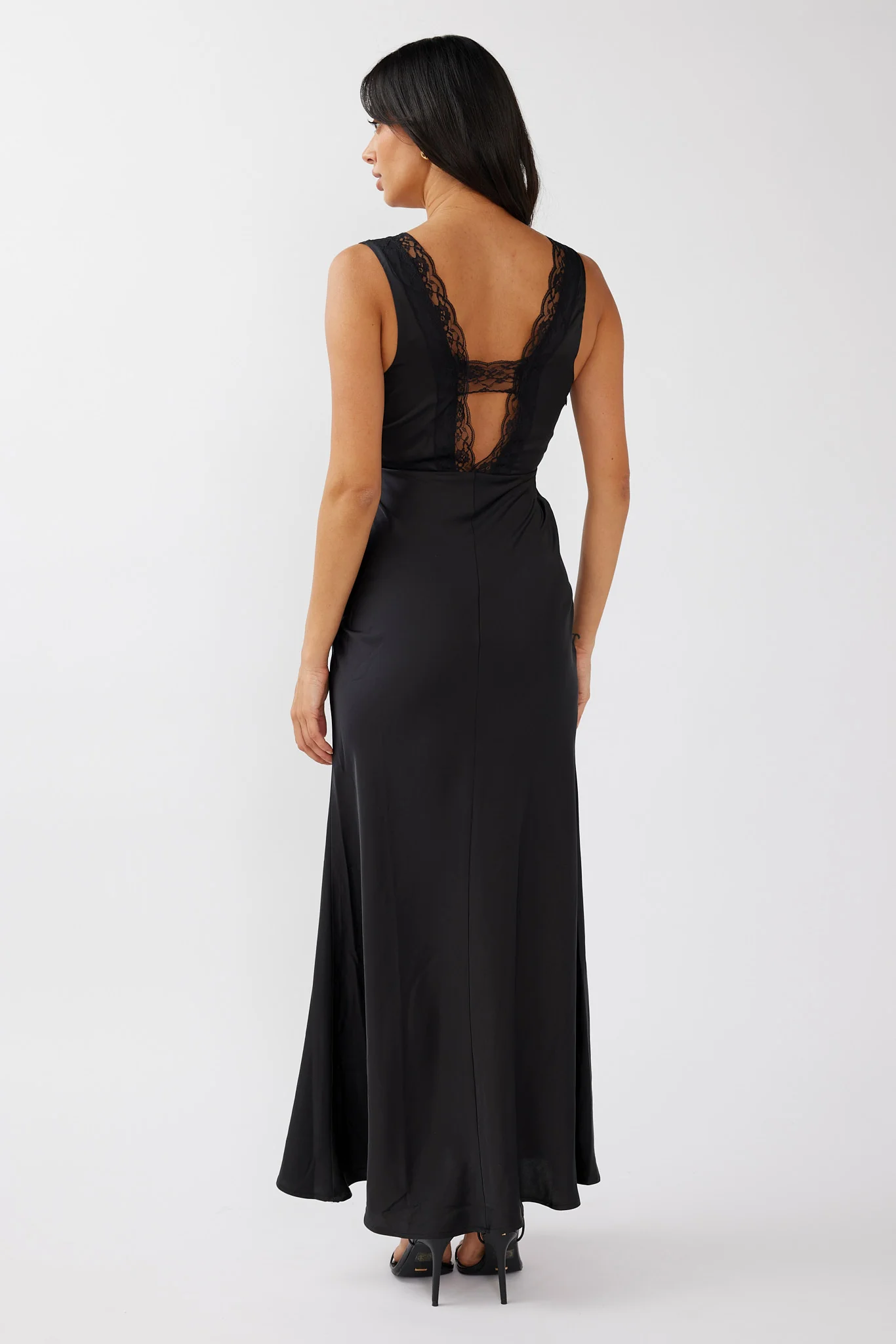 Ivonne Lace Trim V-Neck Maxi Dress Black - Image 2