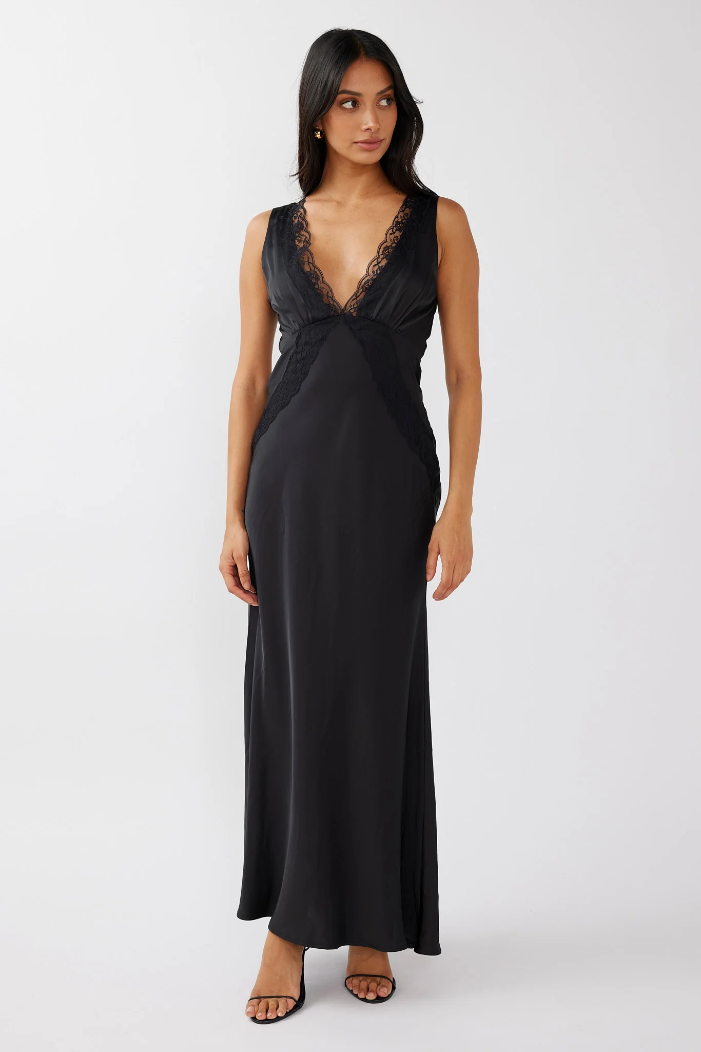Ivonne Lace Trim V-Neck Maxi Dress Black - Image 5
