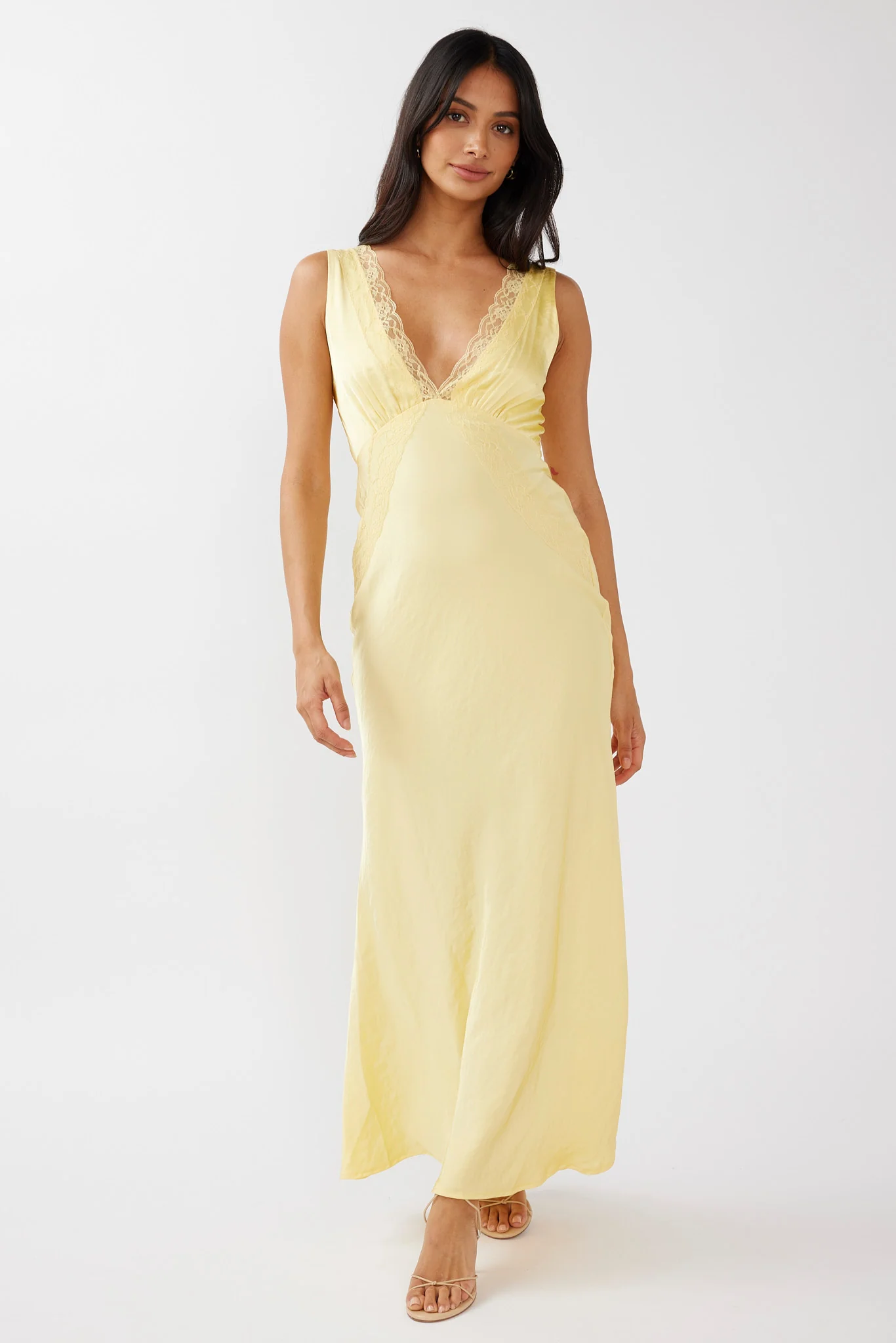 Ivonne Lace Trim V-Neck Maxi Dress Yellow - Image 5