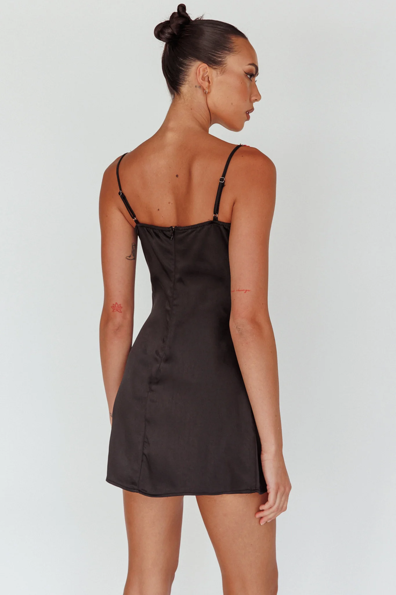 Izolda Floral Applique Mini Dress Black - Image 2