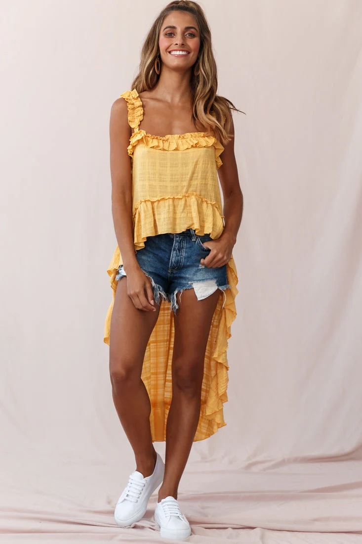 Jacinta High-Low Ruffle Strap Top Mustard - Image 2