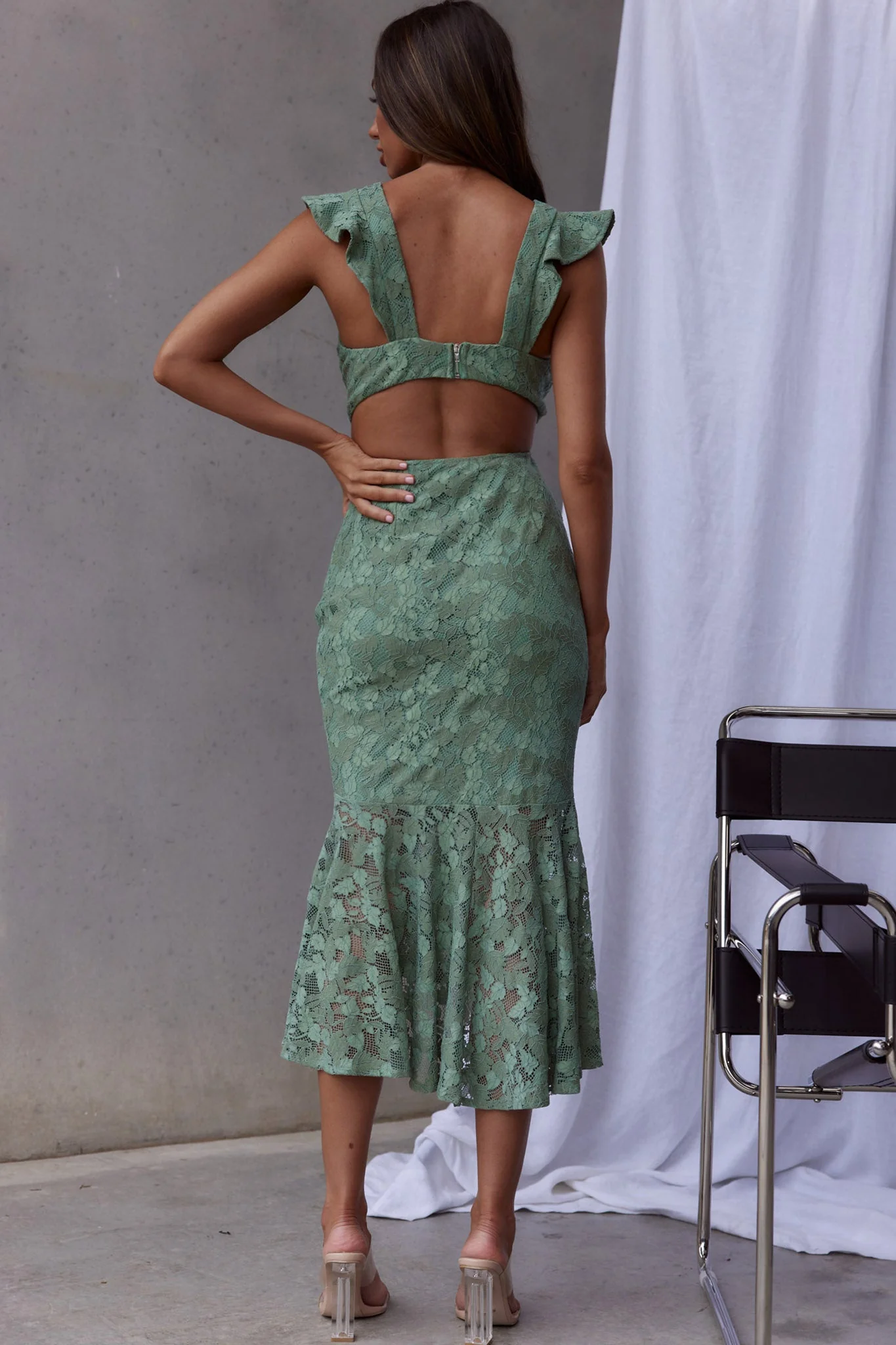 Jackie Pinafore Floral Lace Dress Avocado - Image 2
