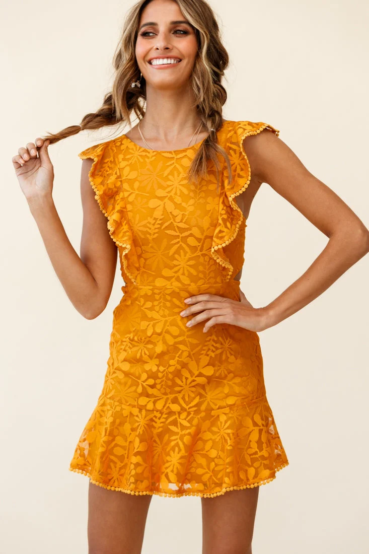 Jackie Pinafore Floral Mesh Dress Mustard - Image 6