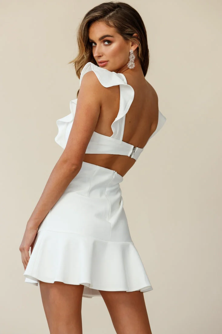 Jackie Wide Ruffle Hem Pinafore Dress White - Image 4