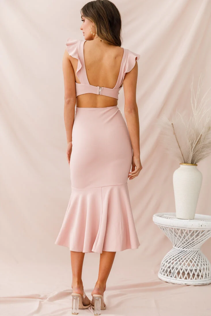 Jackie Wide Ruffle Hem Pinafore Midi Dress Blush - Image 3
