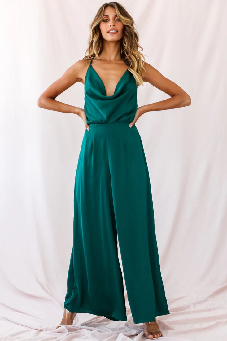 Jaclyn Wide-Leg Cowl Neck Jumpsuit Forest Green - Image 11
