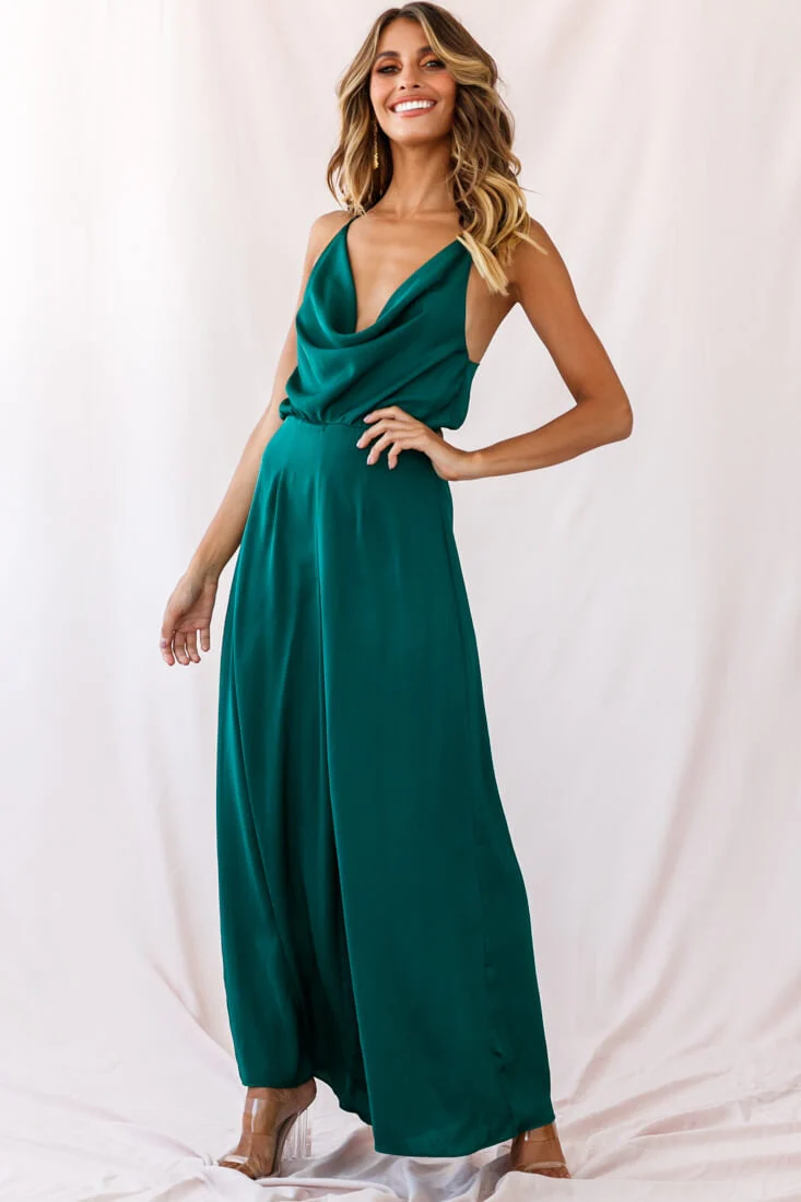 Jaclyn Wide-Leg Cowl Neck Jumpsuit Forest Green - Image 12