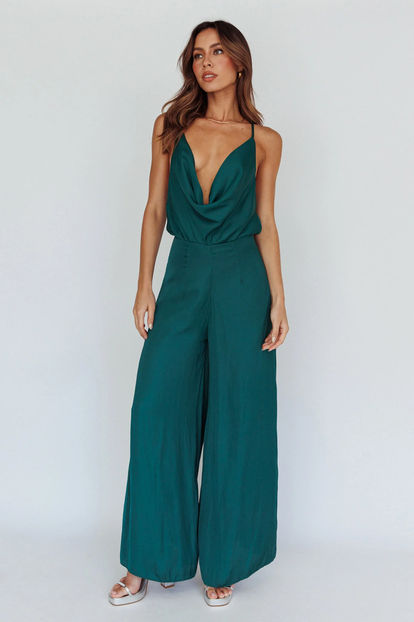 Jaclyn Wide-Leg Cowl Neck Jumpsuit Forest Green - Image 2