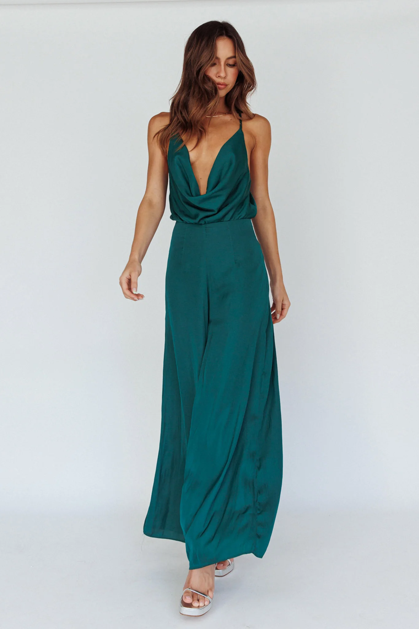 Jaclyn Wide-Leg Cowl Neck Jumpsuit Forest Green - Image 4
