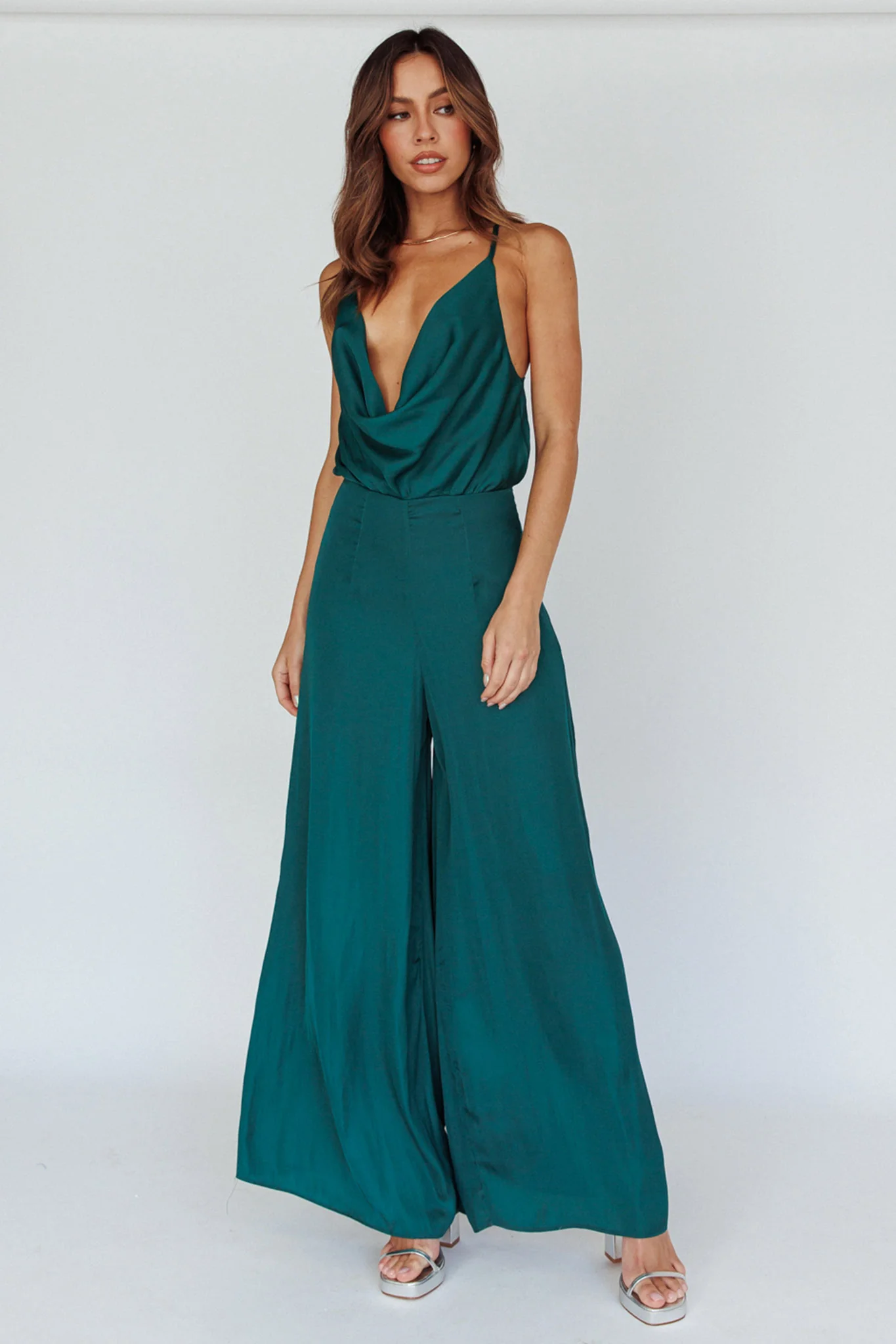 Jaclyn Wide-Leg Cowl Neck Jumpsuit Forest Green - Image 5