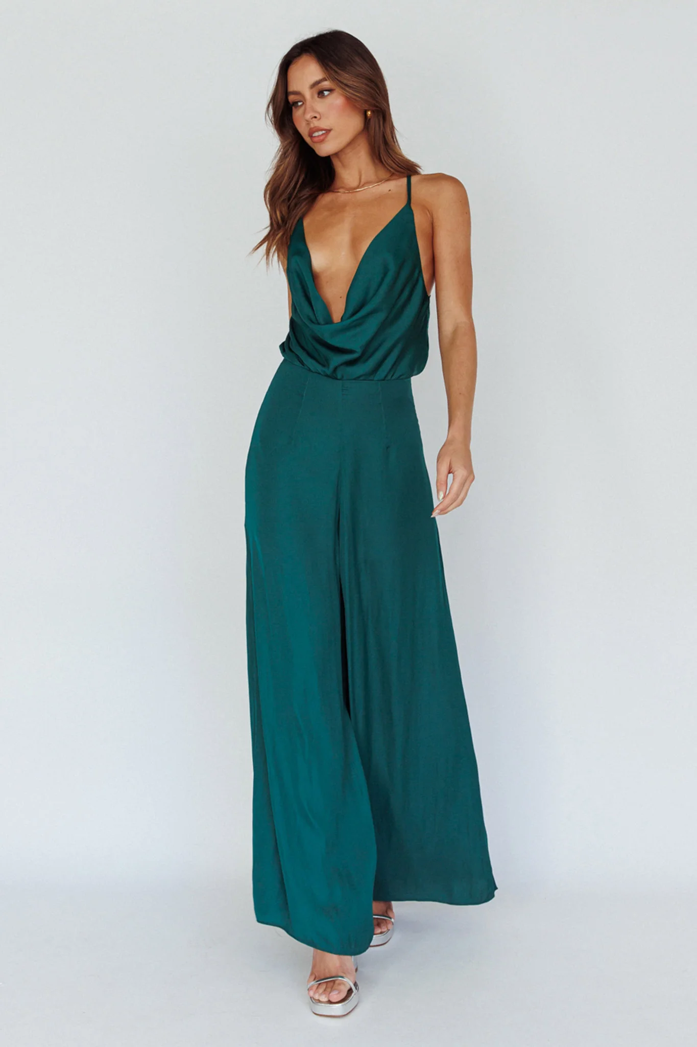 Jaclyn Wide-Leg Cowl Neck Jumpsuit Forest Green - Image 6