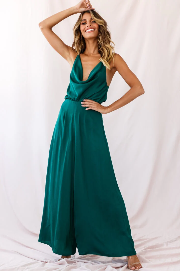 Jaclyn Wide-Leg Cowl Neck Jumpsuit Forest Green - Image 7