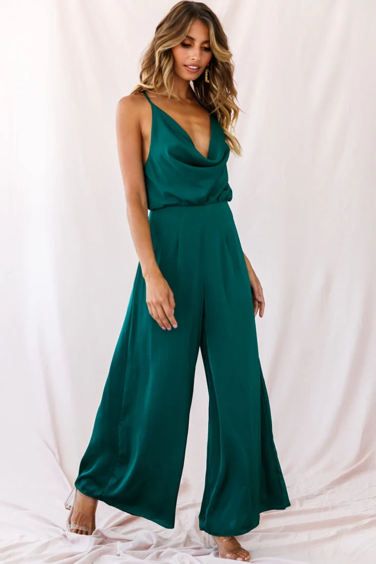 Jaclyn Wide-Leg Cowl Neck Jumpsuit Forest Green - Image 8
