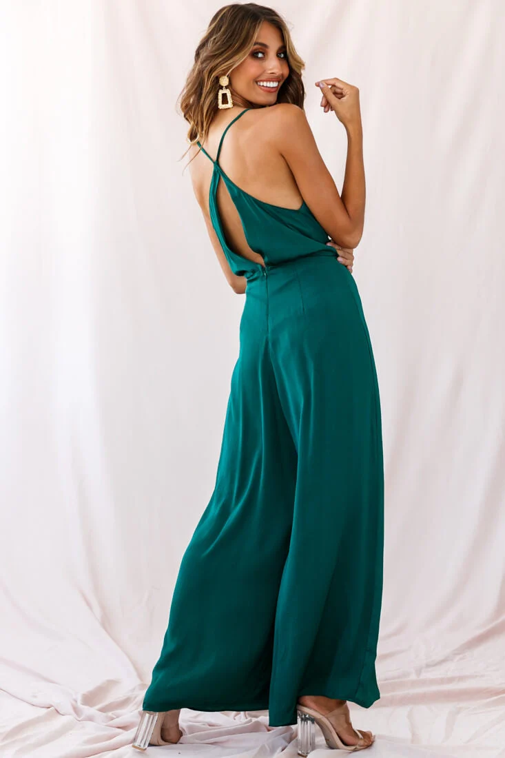 Jaclyn Wide-Leg Cowl Neck Jumpsuit Forest Green - Image 9