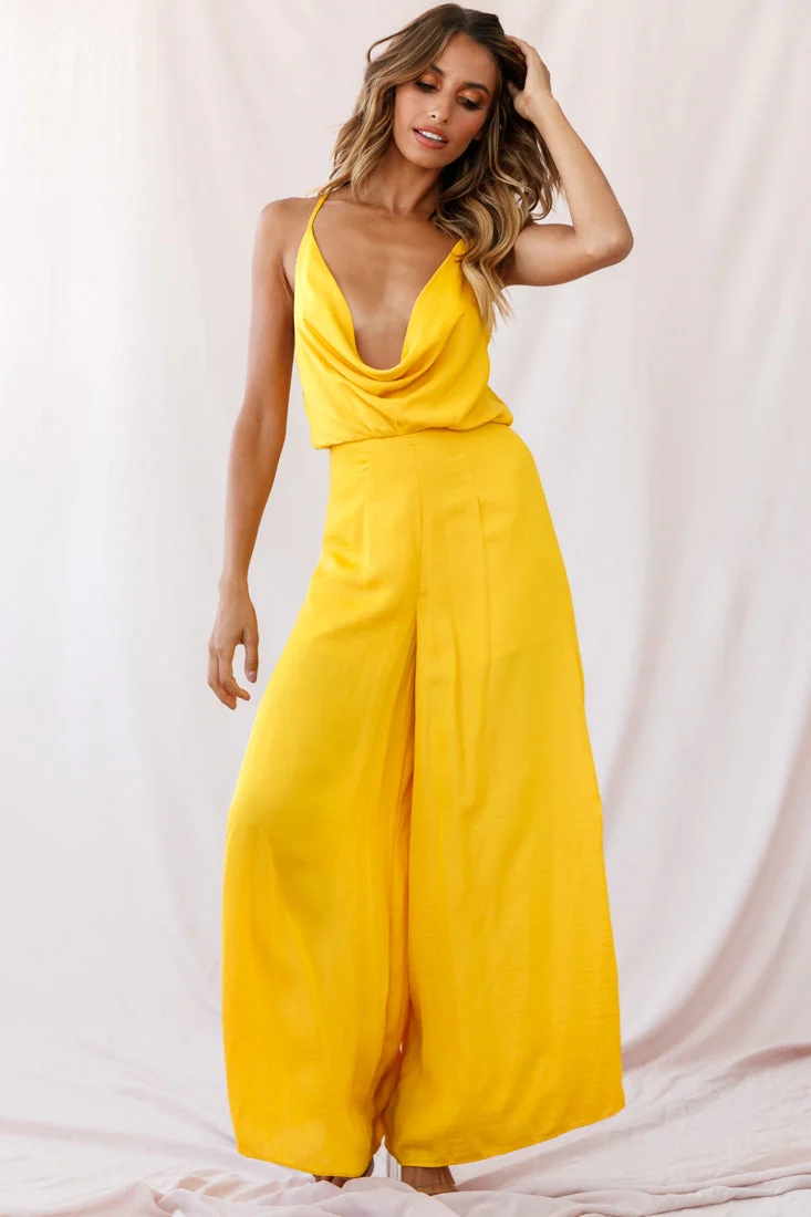 Jaclyn Wide-Leg Cowl Neck Jumpsuit Mustard - Image 5