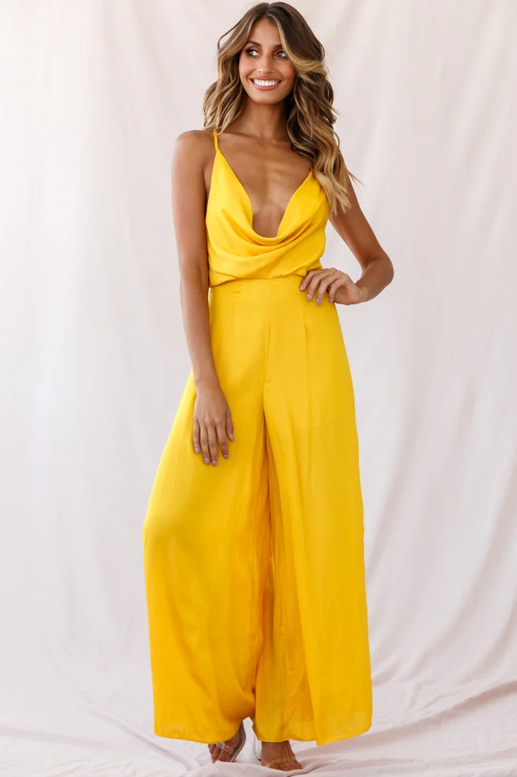 Jaclyn Wide-Leg Cowl Neck Jumpsuit Mustard - Image 7