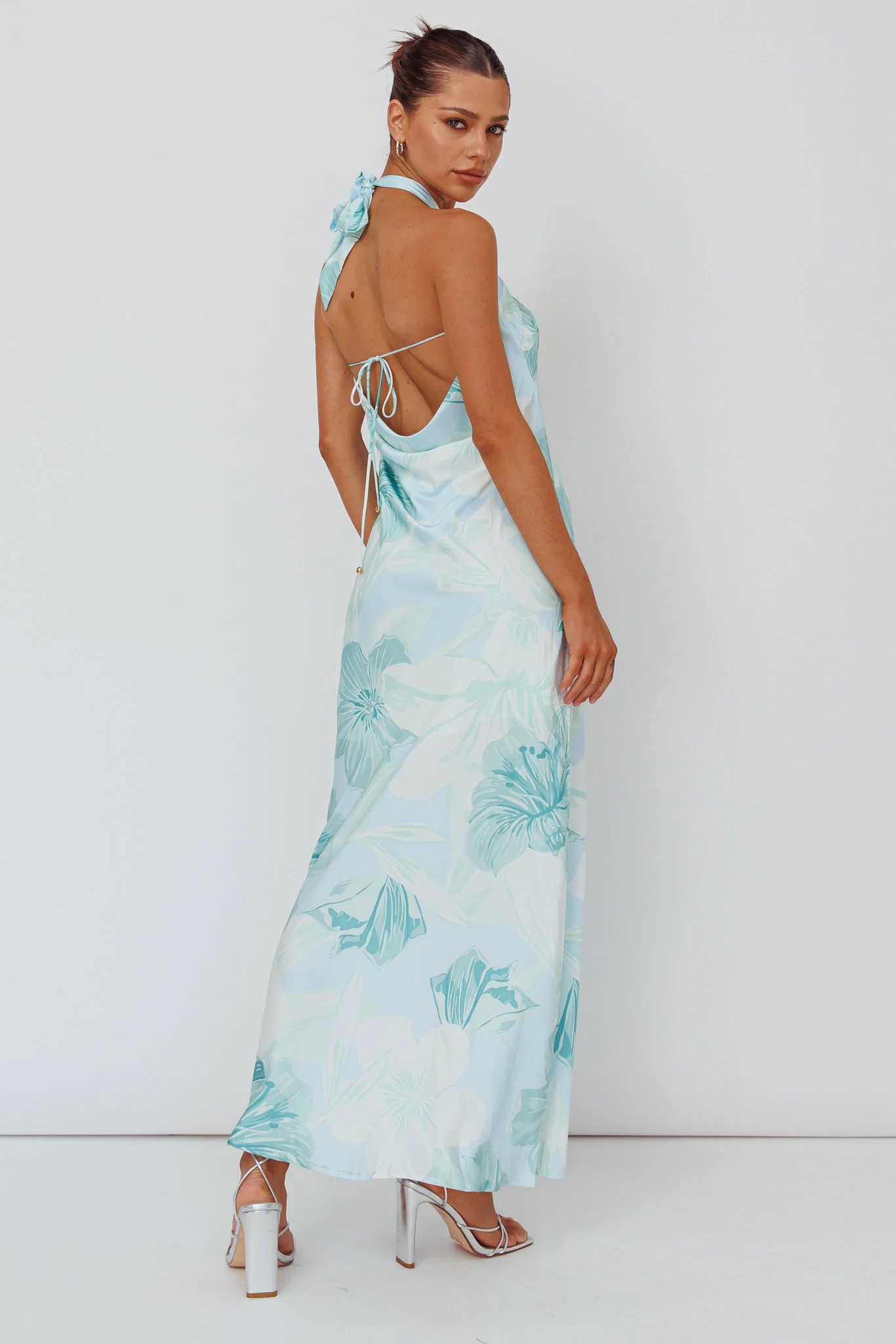 Jacquelynne Halter Cowl Back Maxi Dress Mint - Image 2