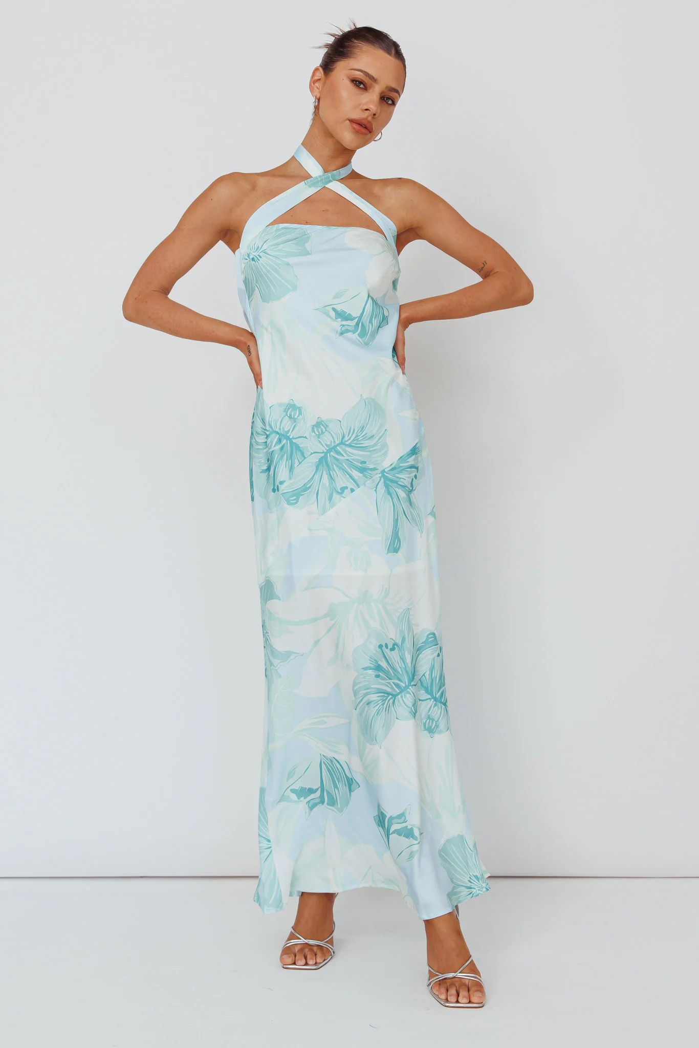 Jacquelynne Halter Cowl Back Maxi Dress Mint - Image 3