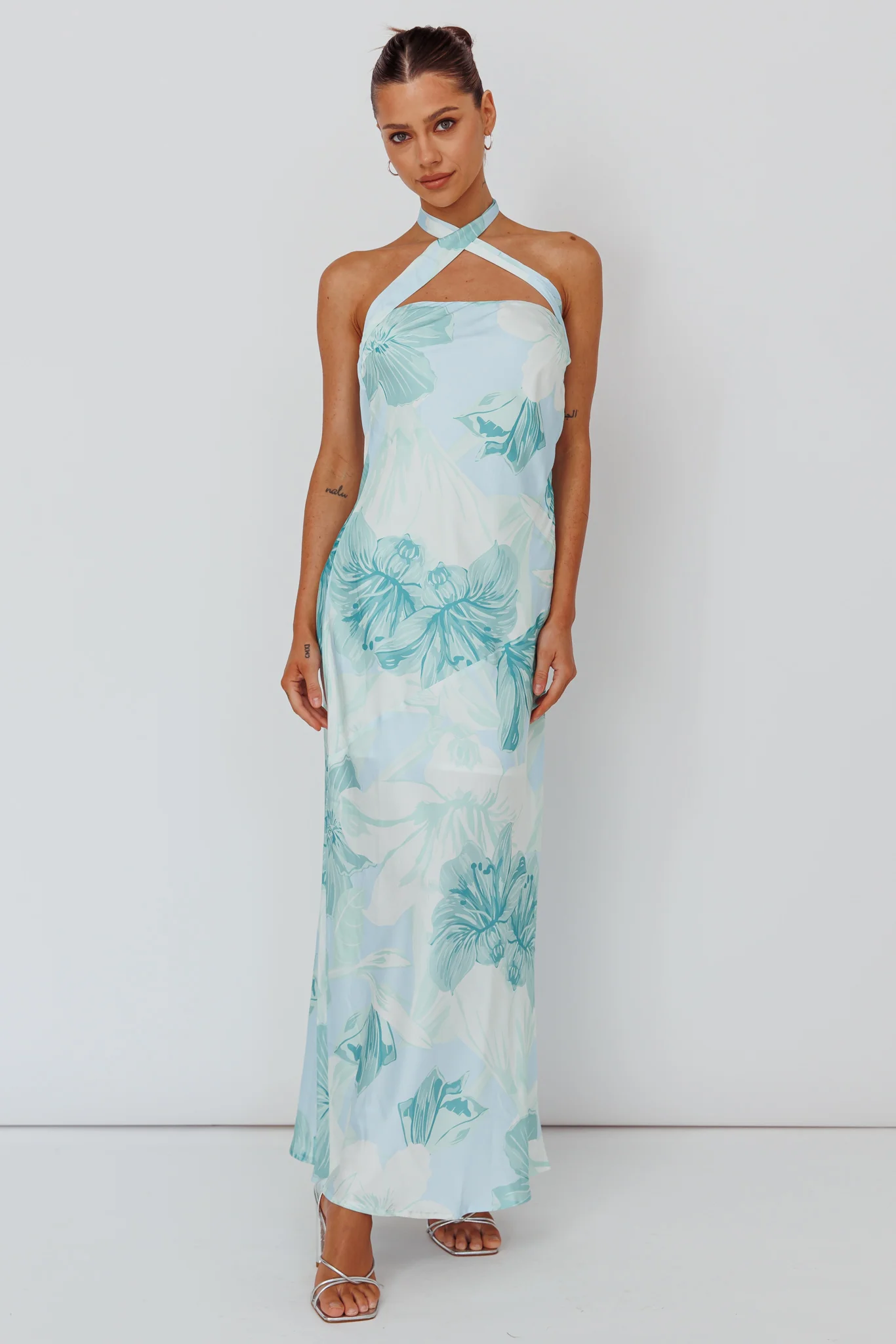 Jacquelynne Halter Cowl Back Maxi Dress Mint - Image 5