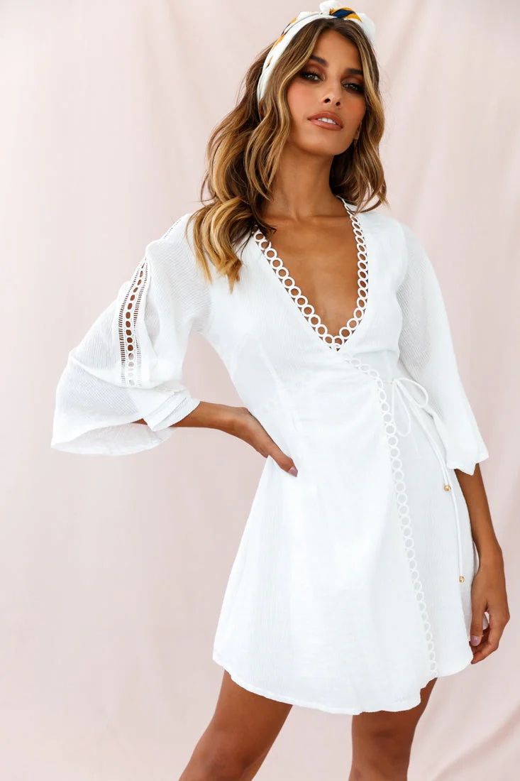 Jadee Bell Sleeve Wrap Dress White - Image 2