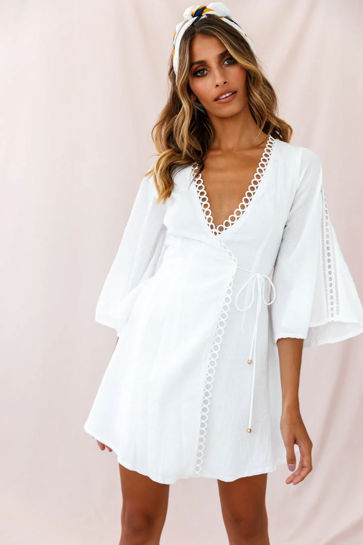 Jadee Bell Sleeve Wrap Dress White - Image 5