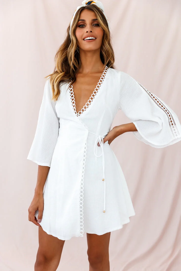 Jadee Bell Sleeve Wrap Dress White - Image 6