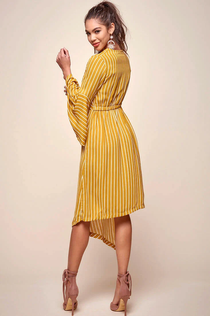 Jaedyn Waist Tie Bell Sleeve Dress Mustard - Image 4