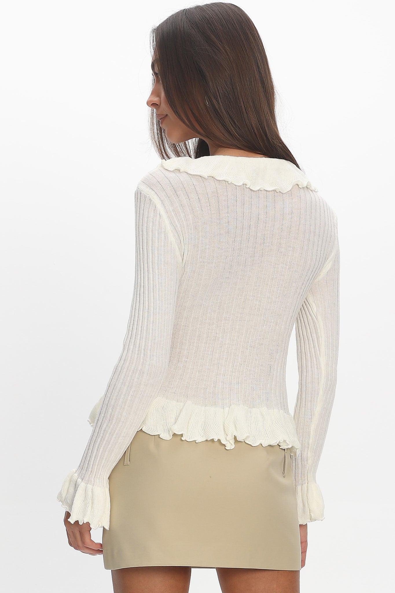 Jaimy Ruffle Trim Knit Cardigan Cream - Image 3