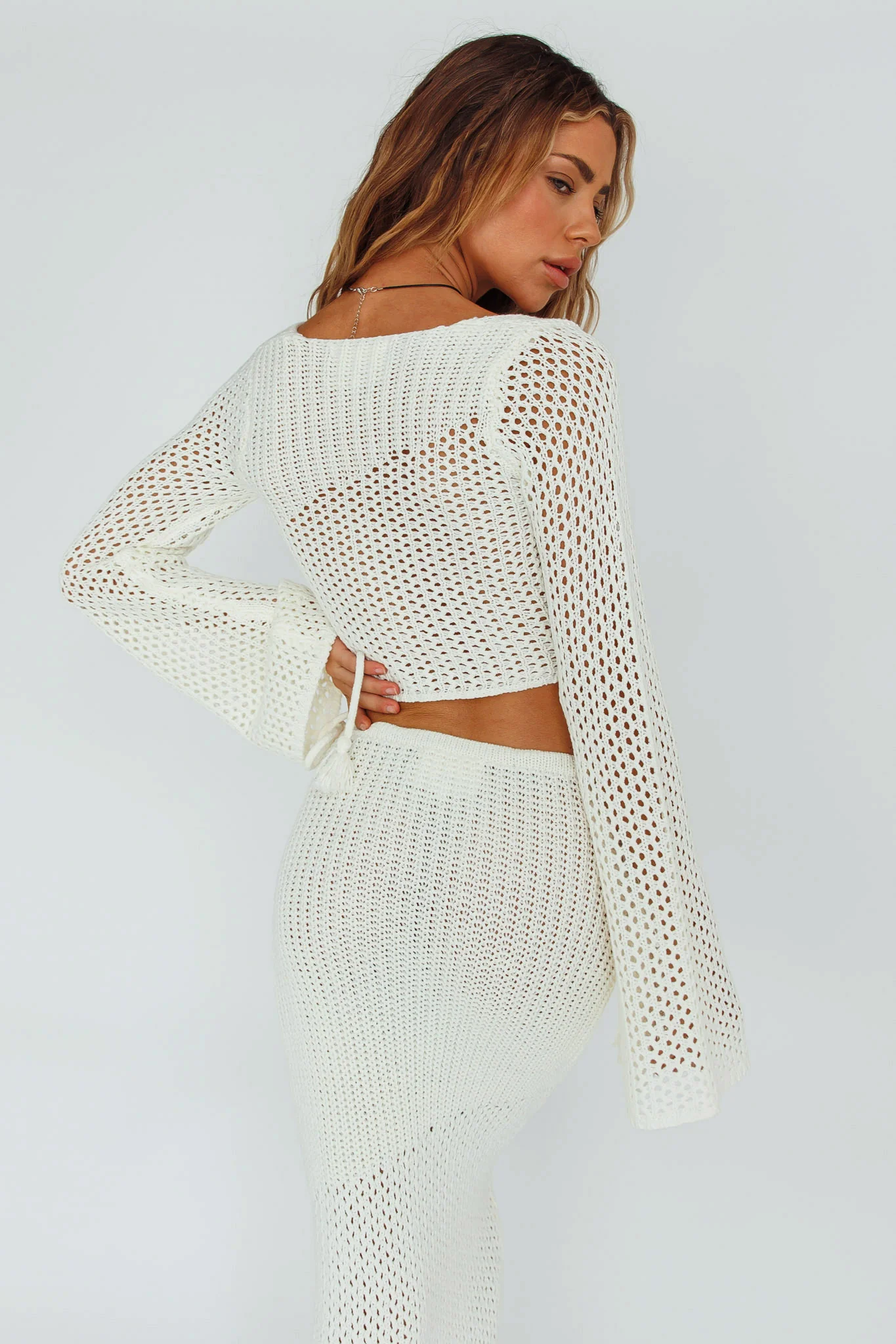 Jamaica Bell Sleeve Crochet Top White - Image 2