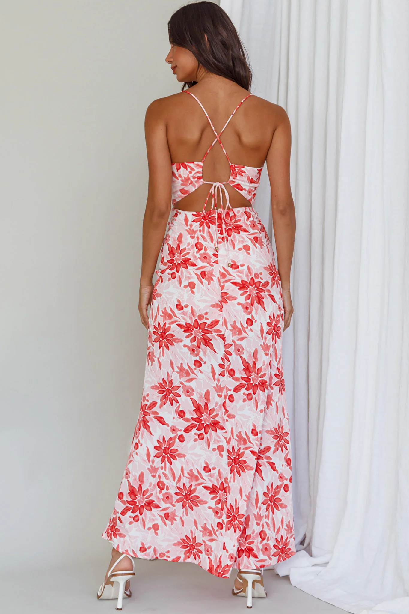 Janaina Tie-Up Back Maxi Dress Floral Red - Image 2