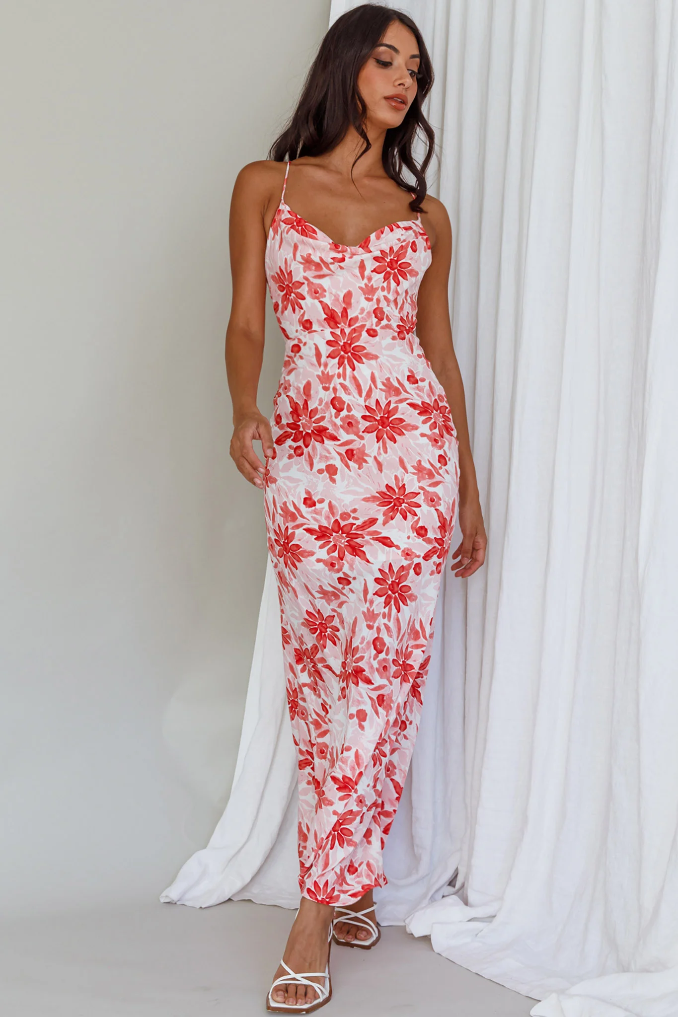 Janaina Tie-Up Back Maxi Dress Floral Red - Image 6