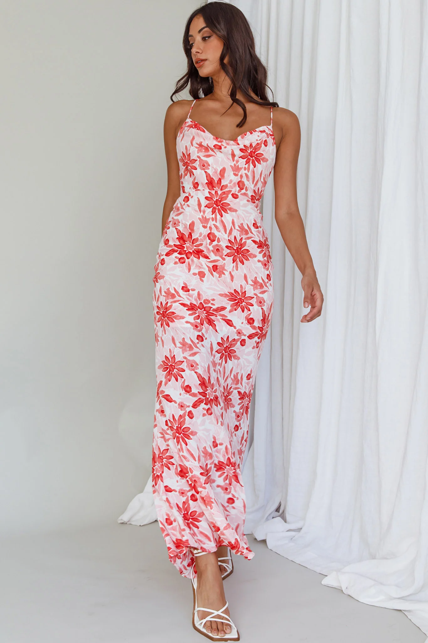Janaina Tie-Up Back Maxi Dress Floral Red - Image 7