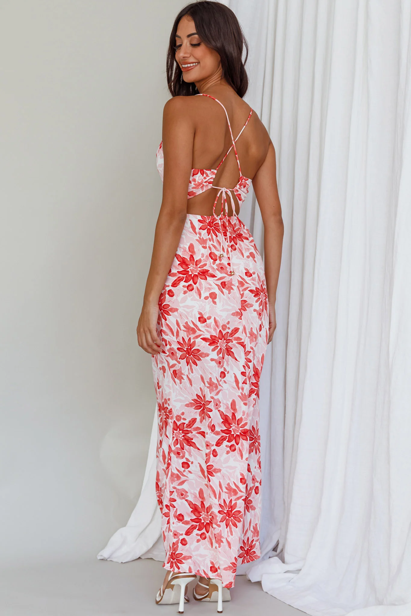 Janaina Tie-Up Back Maxi Dress Floral Red - Image 8