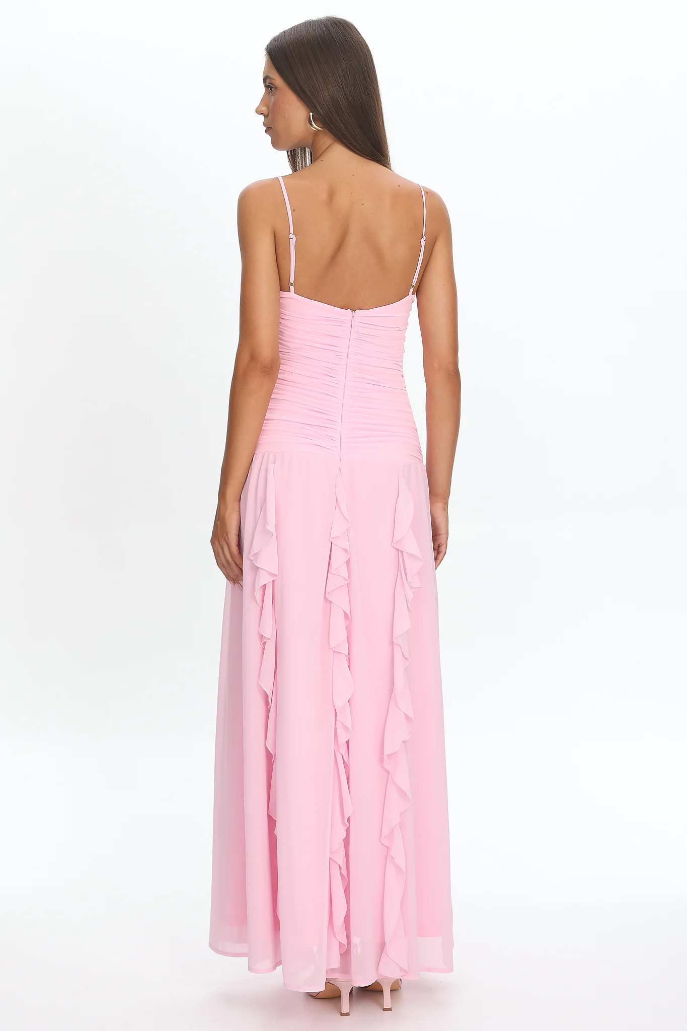 Janella Twist Bust Ruffle Maxi Dress Pink - Image 2