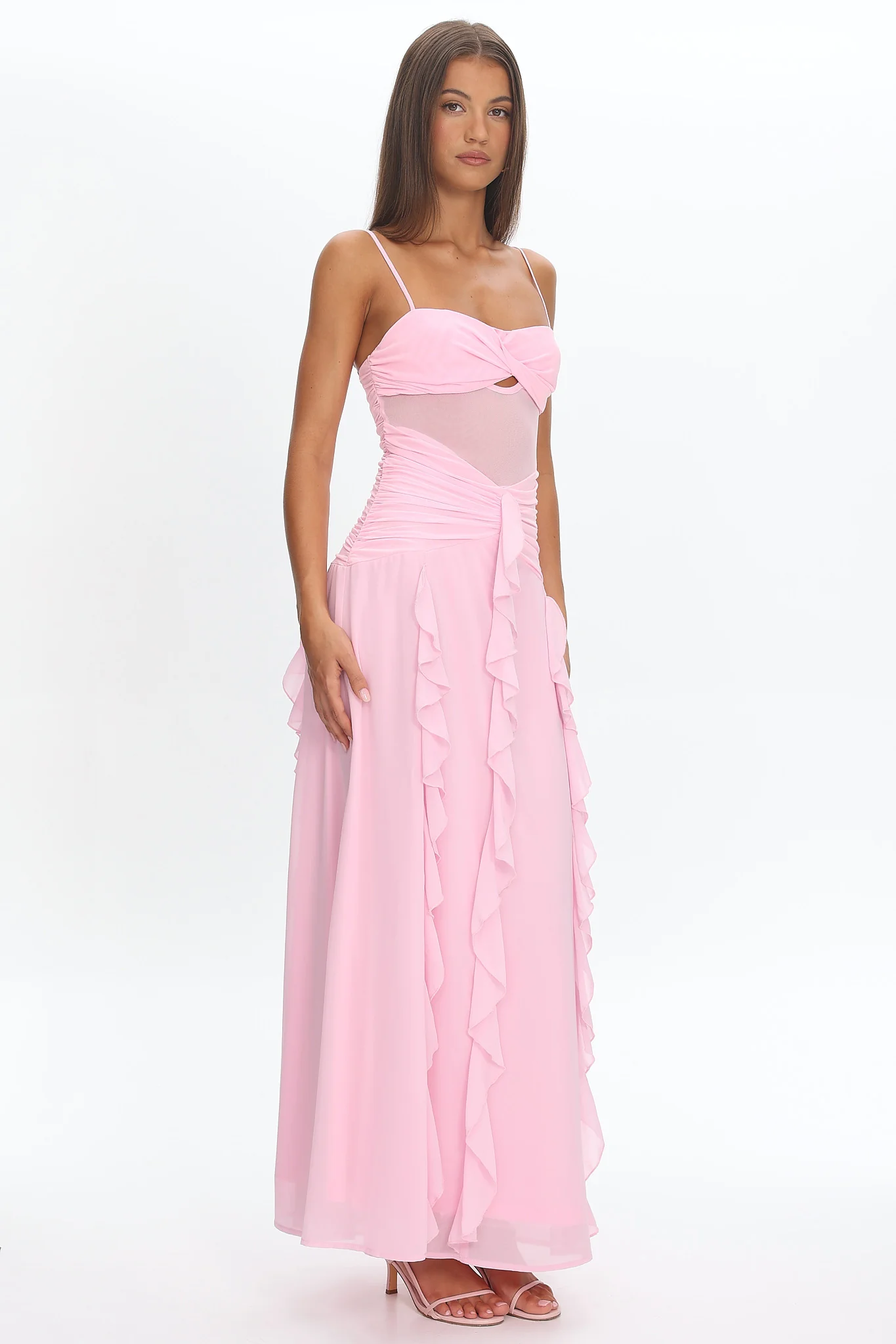Janella Twist Bust Ruffle Maxi Dress Pink - Image 4