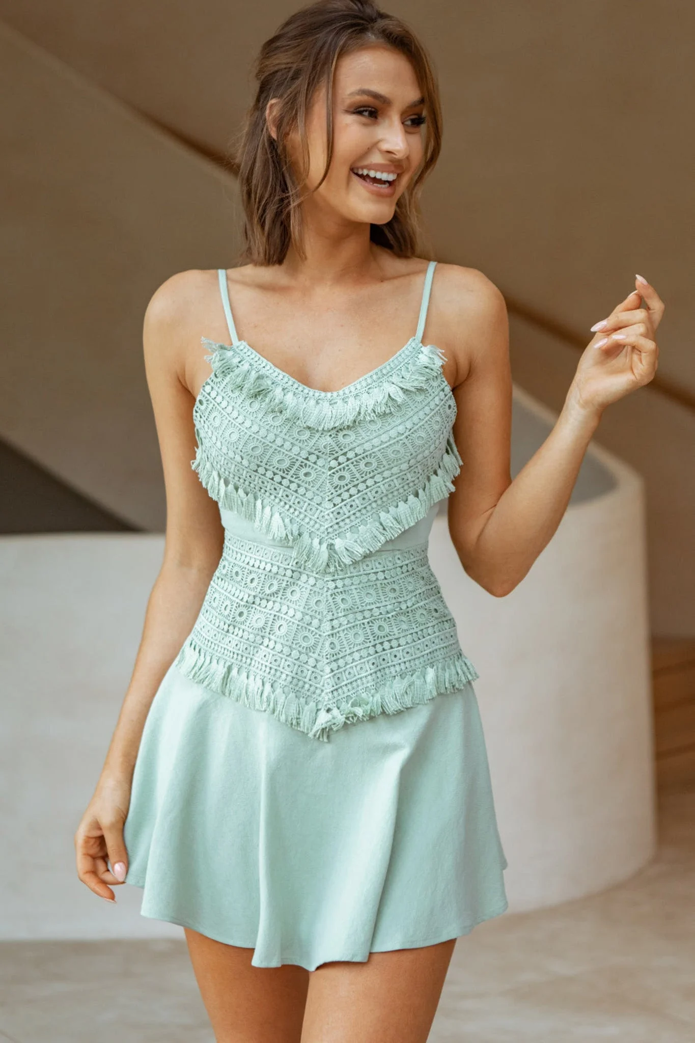 Janey Applique A-Line Dress Pistachio - Image 8