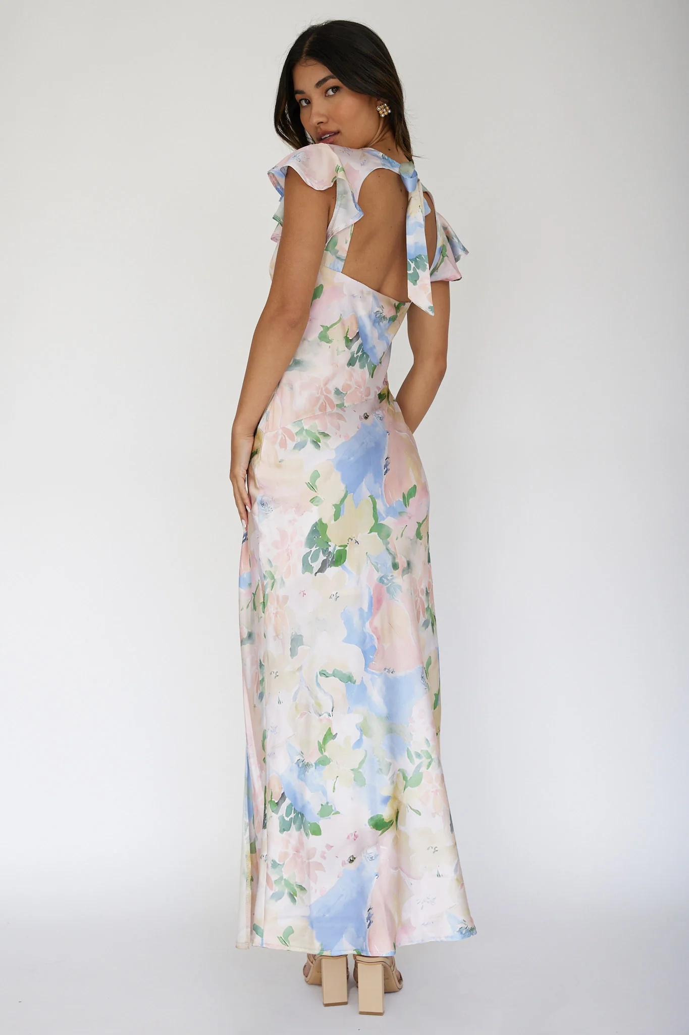 Jannet Keyhole Back Maxi Dress Floral Apricot - Image 2
